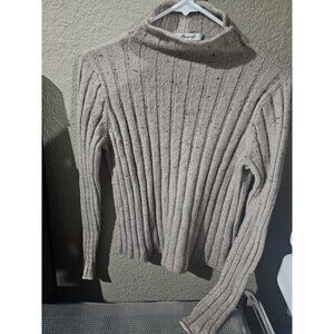 Madewell Wool Blend Moc Neck Ribbed Tan Sweater Women's Size Medium